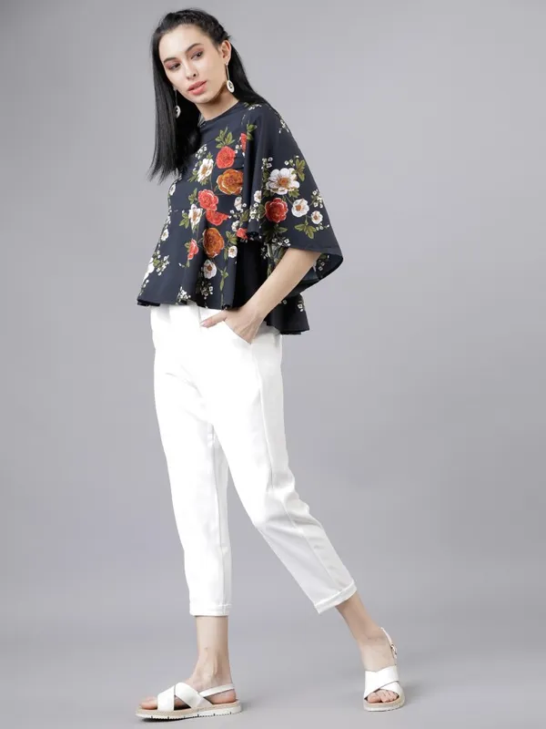  Tokyo Talkies Women Navy Blue Printed Peplum Tops