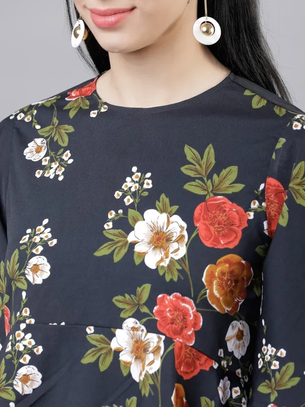  Tokyo Talkies Women Navy Blue Printed Peplum Tops
