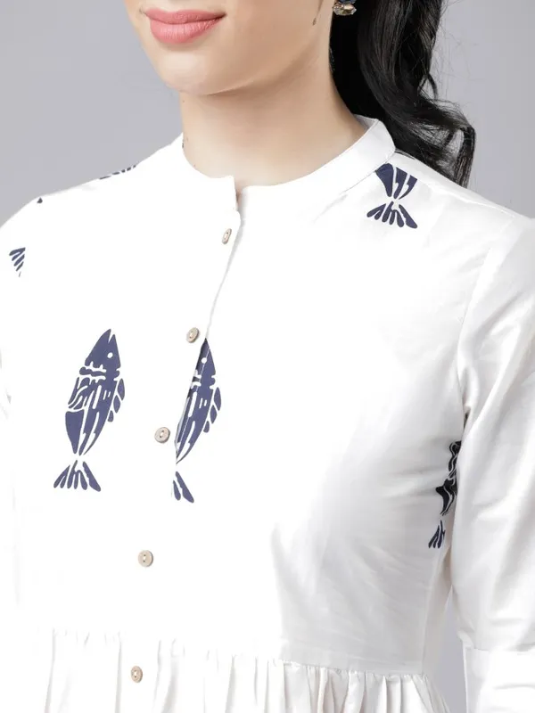  Vishudh Women White Printed Shirt Ethnic Dresses