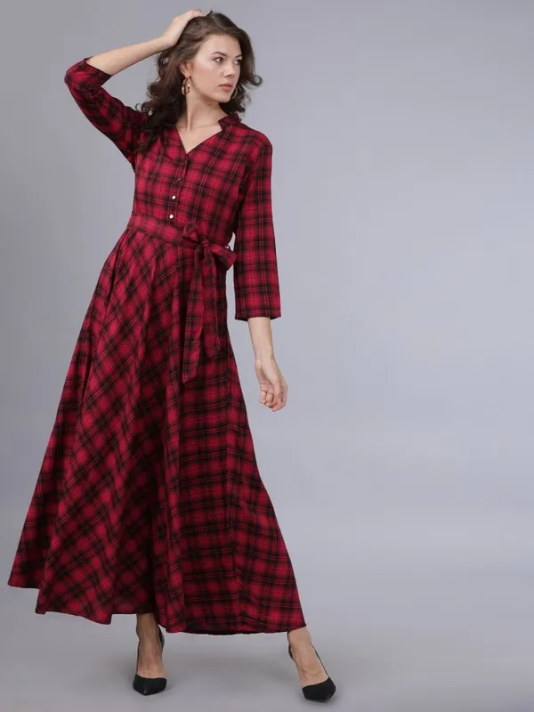  Tokyo Talkies Women Red Checked Shirt Dresses