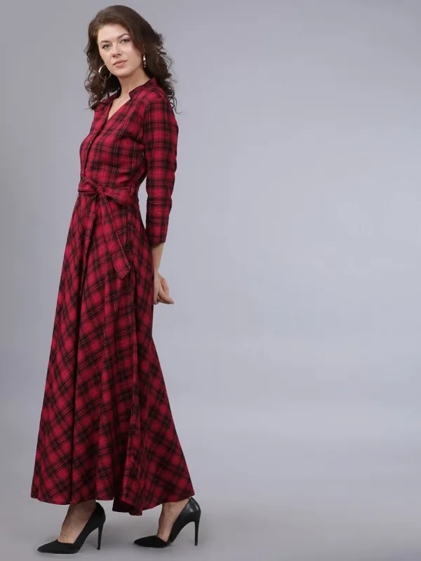  Tokyo Talkies Women Red Checked Shirt Dresses