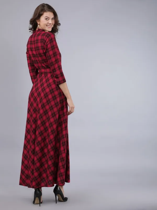  Tokyo Talkies Women Red Checked Shirt Dresses