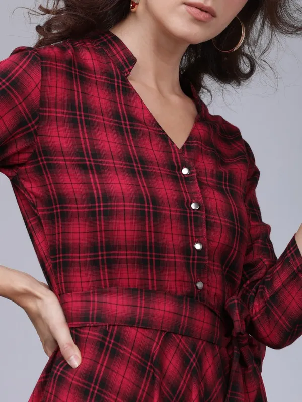  Tokyo Talkies Women Red Checked Shirt Dresses