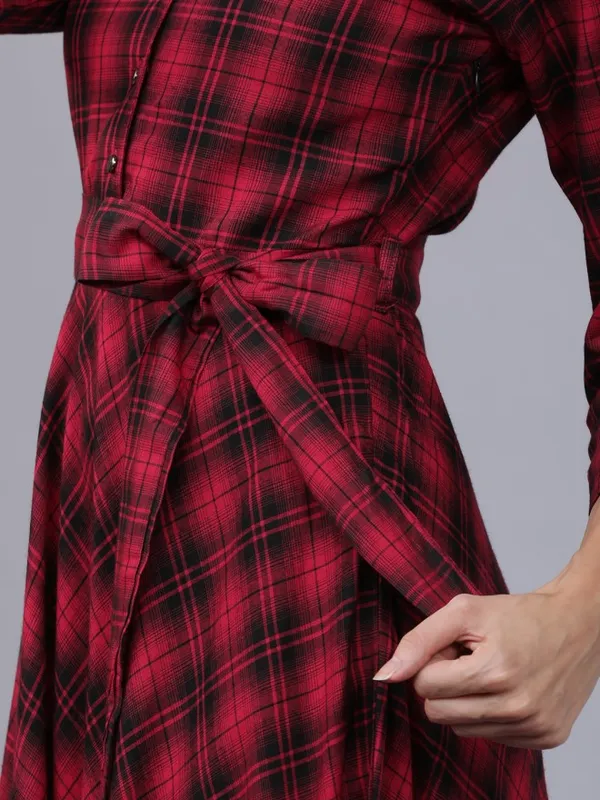  Tokyo Talkies Women Red Checked Shirt Dresses