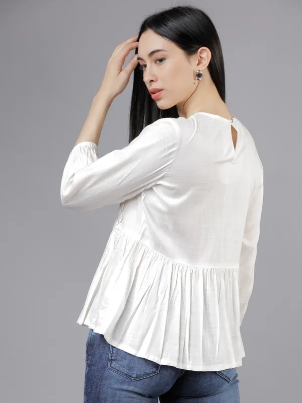  Tokyo Talkies Women Off White Solid Peplum Tops