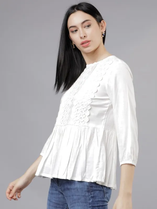  Tokyo Talkies Women Off White Solid Peplum Tops