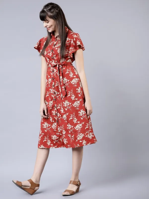  Tokyo Talkies Women Terracotta Printed Shirt Dresses