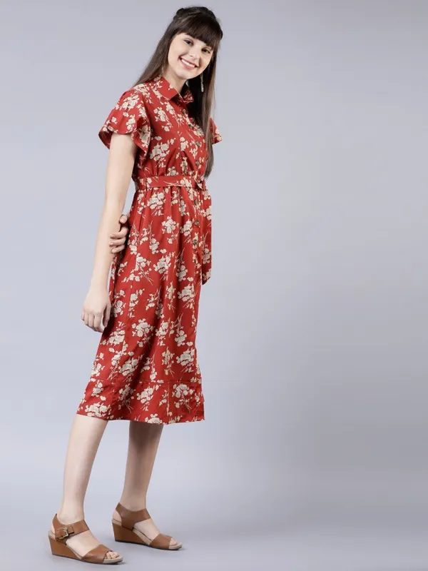  Tokyo Talkies Women Terracotta Printed Shirt Dresses