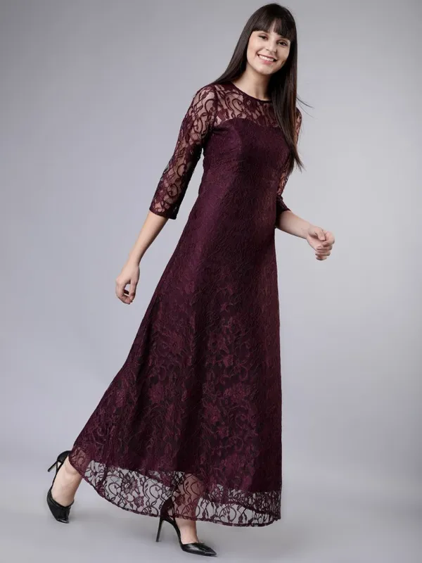  Tokyo Talkies Women Maroon Self Design Maxi Dresses