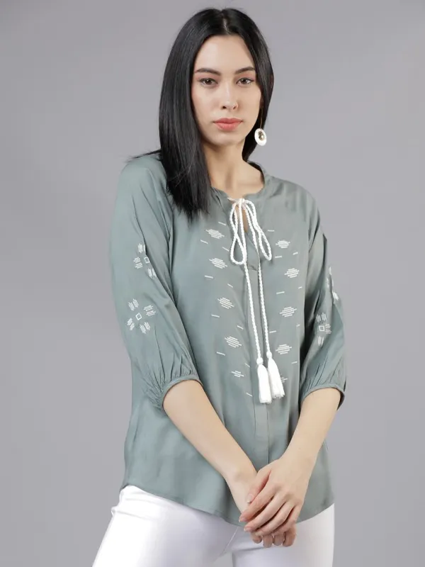  Tokyo Talkies Women Olive Printed A-Line Tops