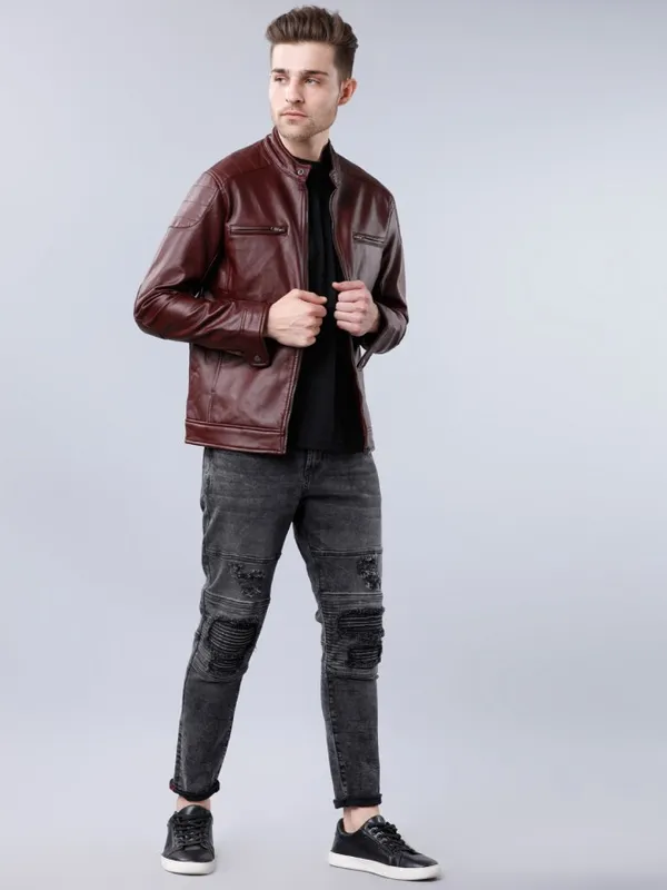 Burgundy Biker Jacket