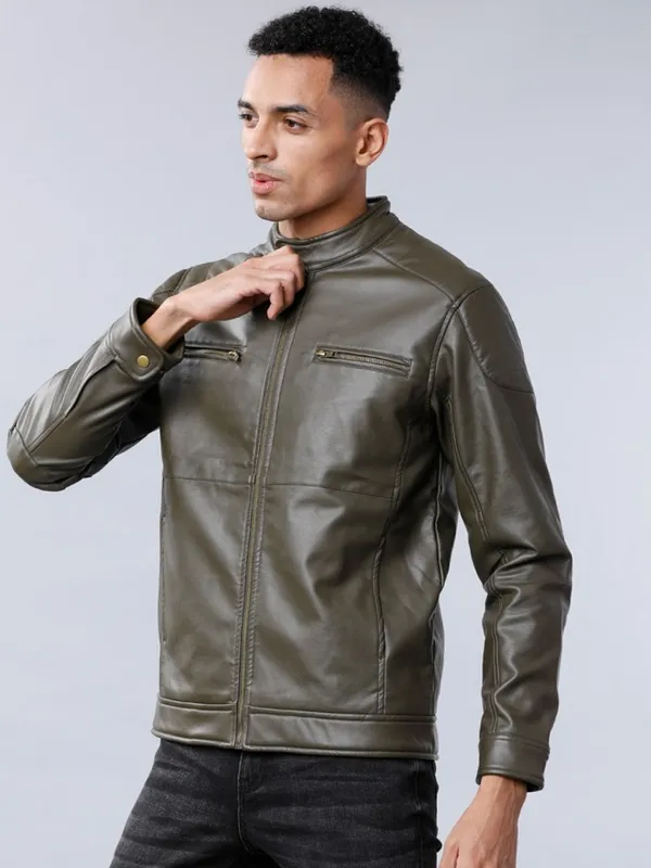  Highlander Men Olive Solid Jackets