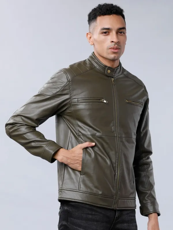  Highlander Men Olive Solid Jackets