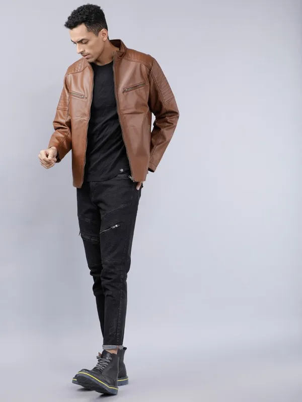  Highlander Men Brown Solid Jackets