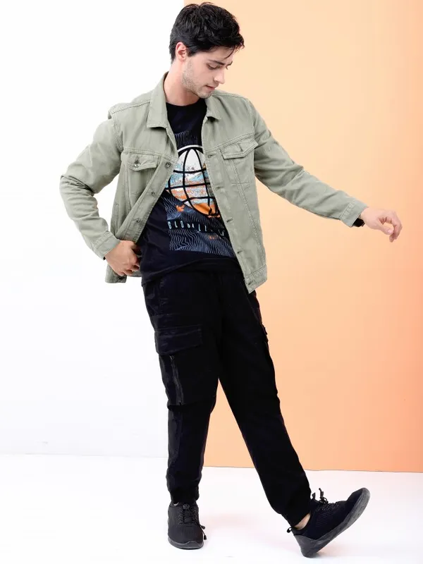 Locomotive Men Olive Solid Open Front Jacket