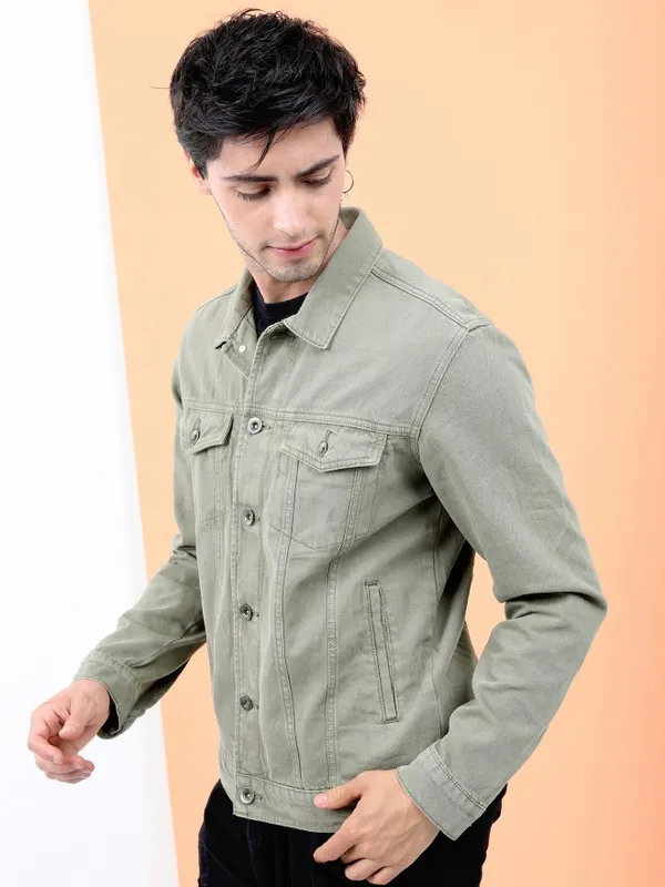 Locomotive Men Olive Solid Open Front Jacket