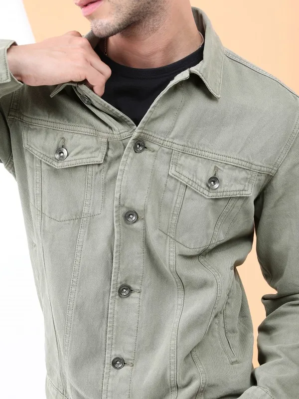 Locomotive Men Olive Solid Open Front Jacket