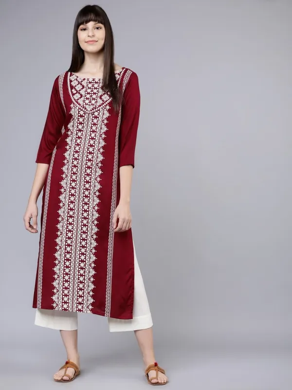  Vishudh Women Maroon Printed Straight Kurtas