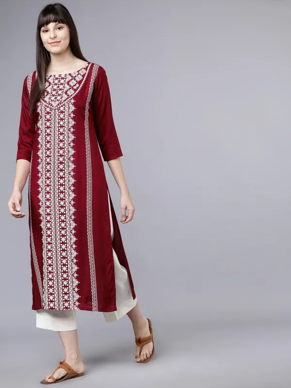  Vishudh Women Maroon Printed Straight Kurtas