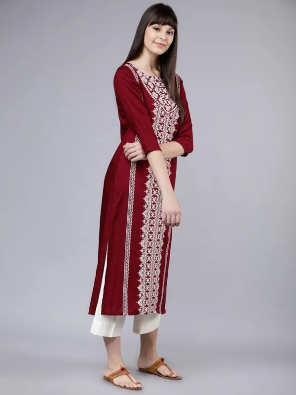  Vishudh Women Maroon Printed Straight Kurtas