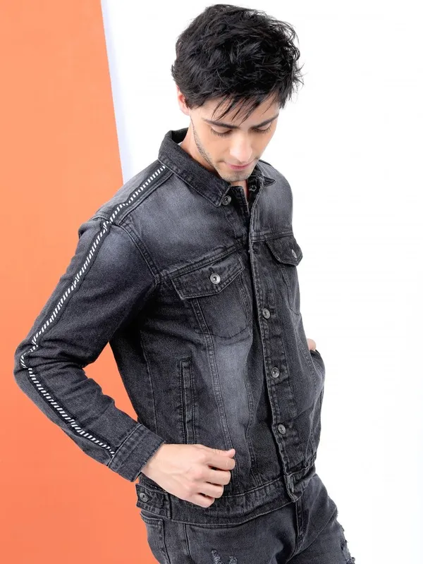  Locomotive Men Black Solid Open Front Jacket Jackets