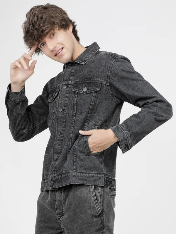 Buy Highlander Grey Solid Denim Jacket Online HLJK000189