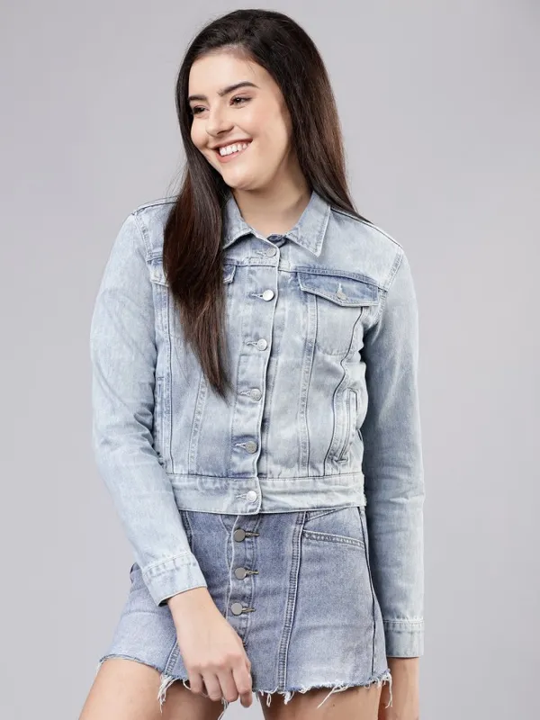  Tokyo Talkies Women Blue Denim Jacket Jackets