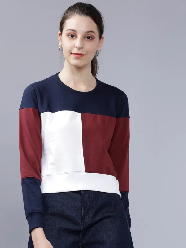  Tokyo Talkies Women Navy Blue Colourblocked Pullover Sweatshirts