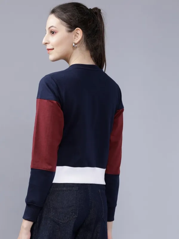  Tokyo Talkies Women Navy Blue Colourblocked Pullover Sweatshirts