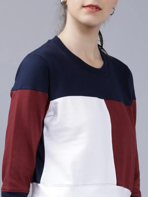  Tokyo Talkies Women Navy Blue Colourblocked Pullover Sweatshirts