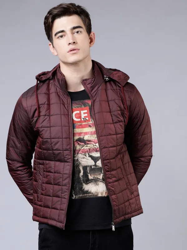  Highlander Men Burgundy Solid Jackets