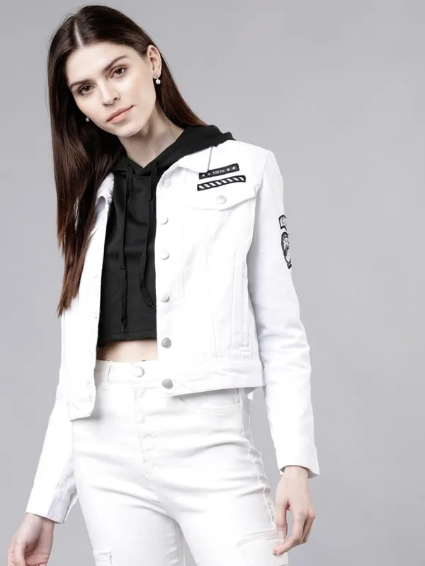  Tokyo Talkies Women White Denim Jacket Jackets