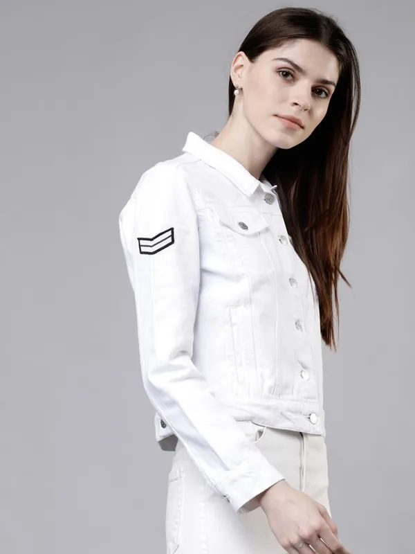  Tokyo Talkies Women White Denim Jacket Jackets