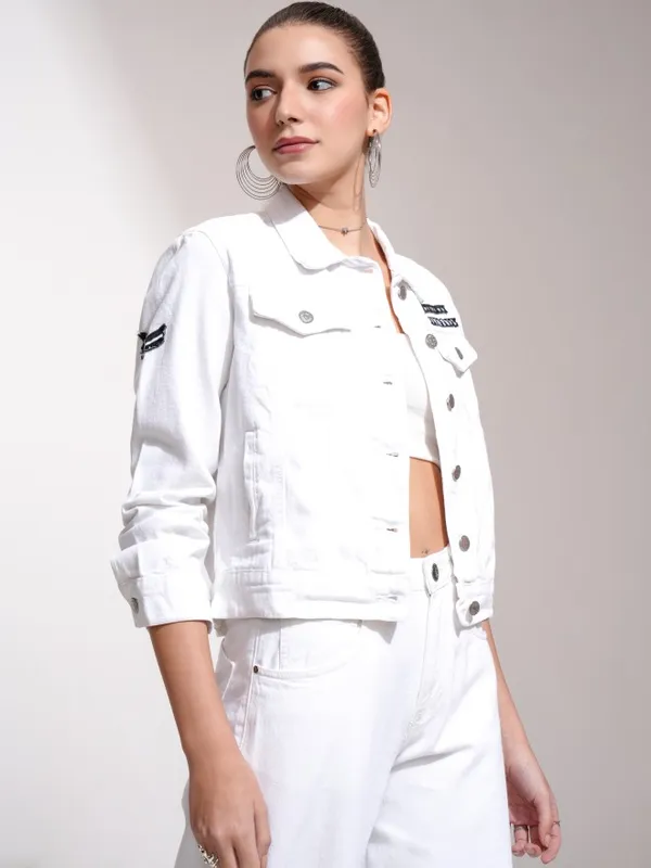  Tokyo Talkies Women White Denim Jacket Jackets