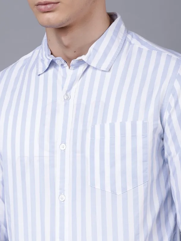  Highlander Men Blue Striped Slim Fit Casual Shirts