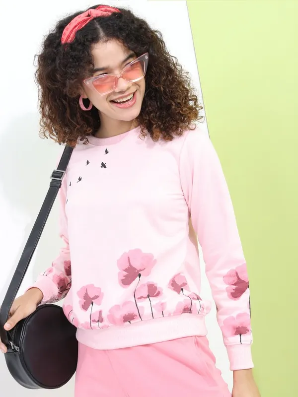  Tokyo Talkies Women Pink Printed Pullover Sweatshirts