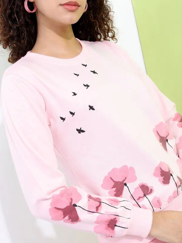  Tokyo Talkies Women Pink Printed Pullover Sweatshirts