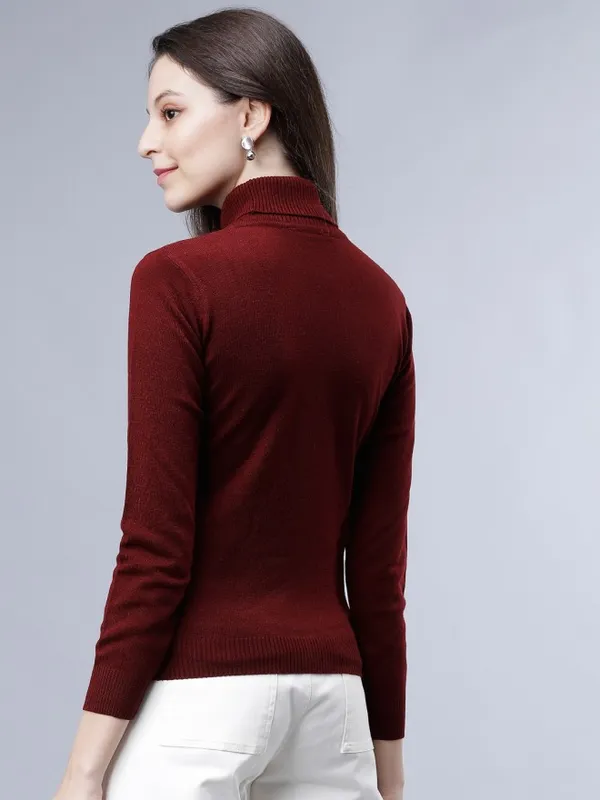  Tokyo Talkies Women Burgundy Turtle Neck Sweaters