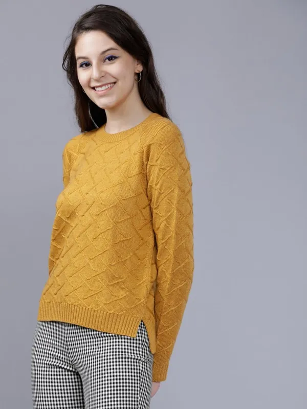  Tokyo Talkies Women Yellow Round Neck Sweaters