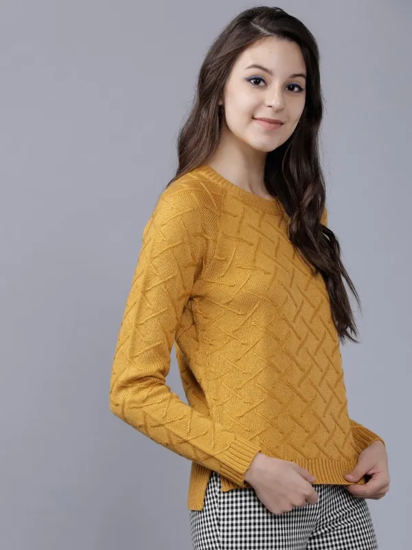  Tokyo Talkies Women Yellow Round Neck Sweaters