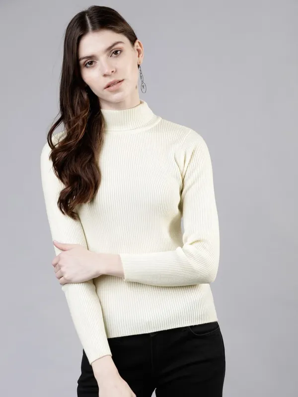  Tokyo Talkies Women Off White Turtle Neck Sweaters