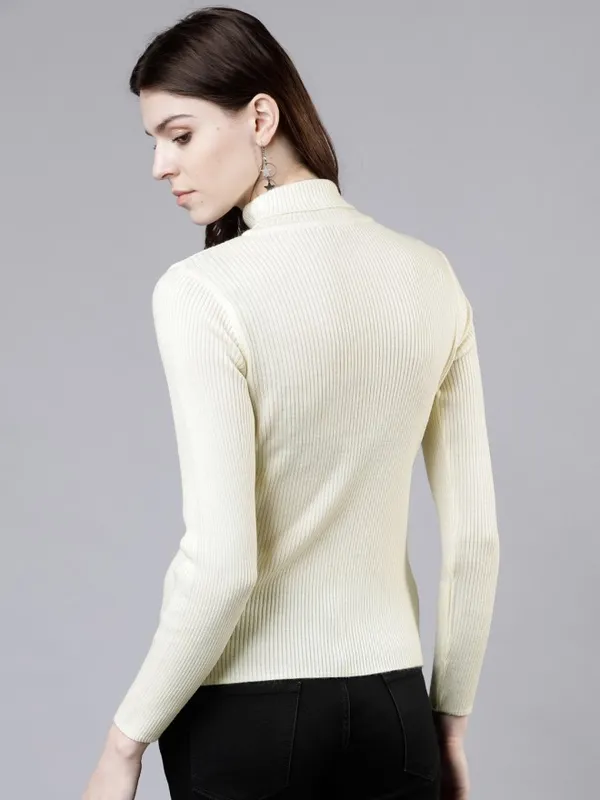  Tokyo Talkies Women Off White Turtle Neck Sweaters