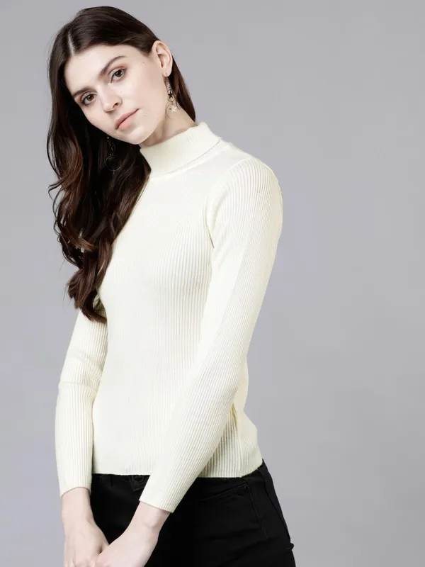  Tokyo Talkies Women Off White Turtle Neck Sweaters