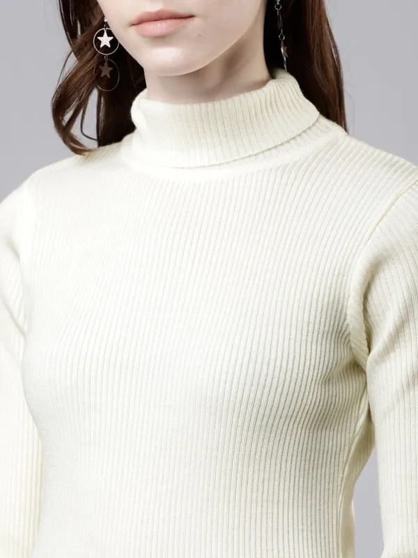  Tokyo Talkies Women Off White Turtle Neck Sweaters