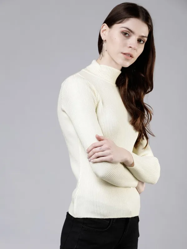  Tokyo Talkies Women Off White Turtle Neck Sweaters