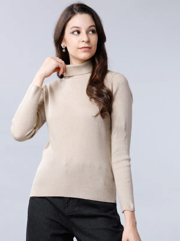  Tokyo Talkies Women Beige Turtle Neck Sweaters