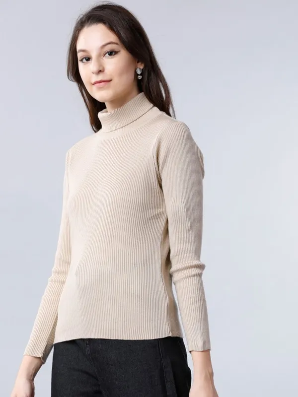  Tokyo Talkies Women Beige Turtle Neck Sweaters