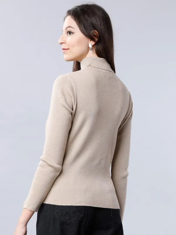  Tokyo Talkies Women Beige Turtle Neck Sweaters