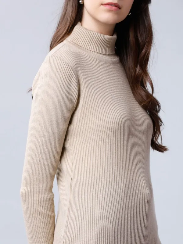  Tokyo Talkies Women Beige Turtle Neck Sweaters