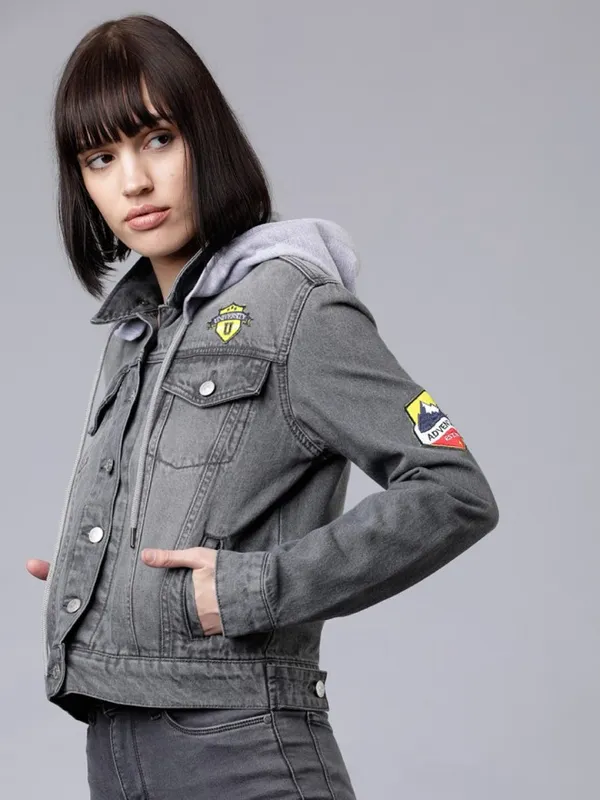 Tokyo Talkies Women Grey Denim Jacket